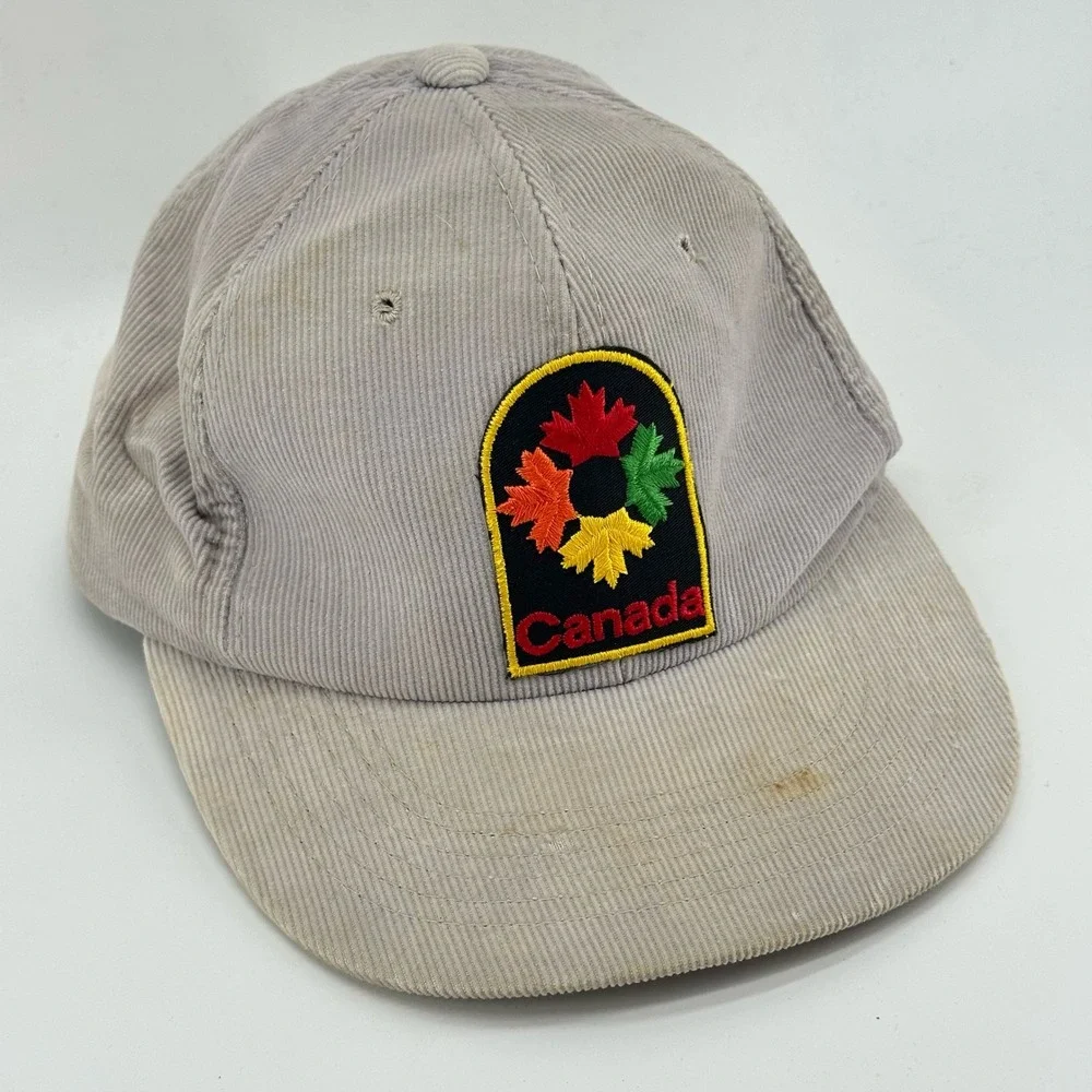 Vintage Canada Snapback Hat Corduroy Patch 80's 90's Cap Beige Men's OSFA - Picture 2 of 8